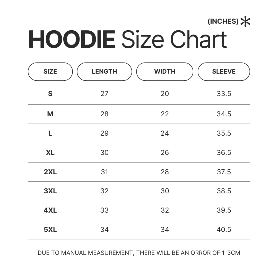 Hoodie Size Chart - Parasyte Store