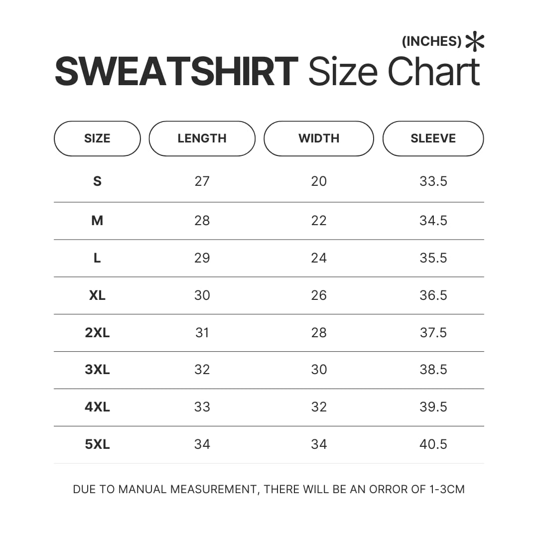 Sweatshirt Size Chart - Parasyte Store
