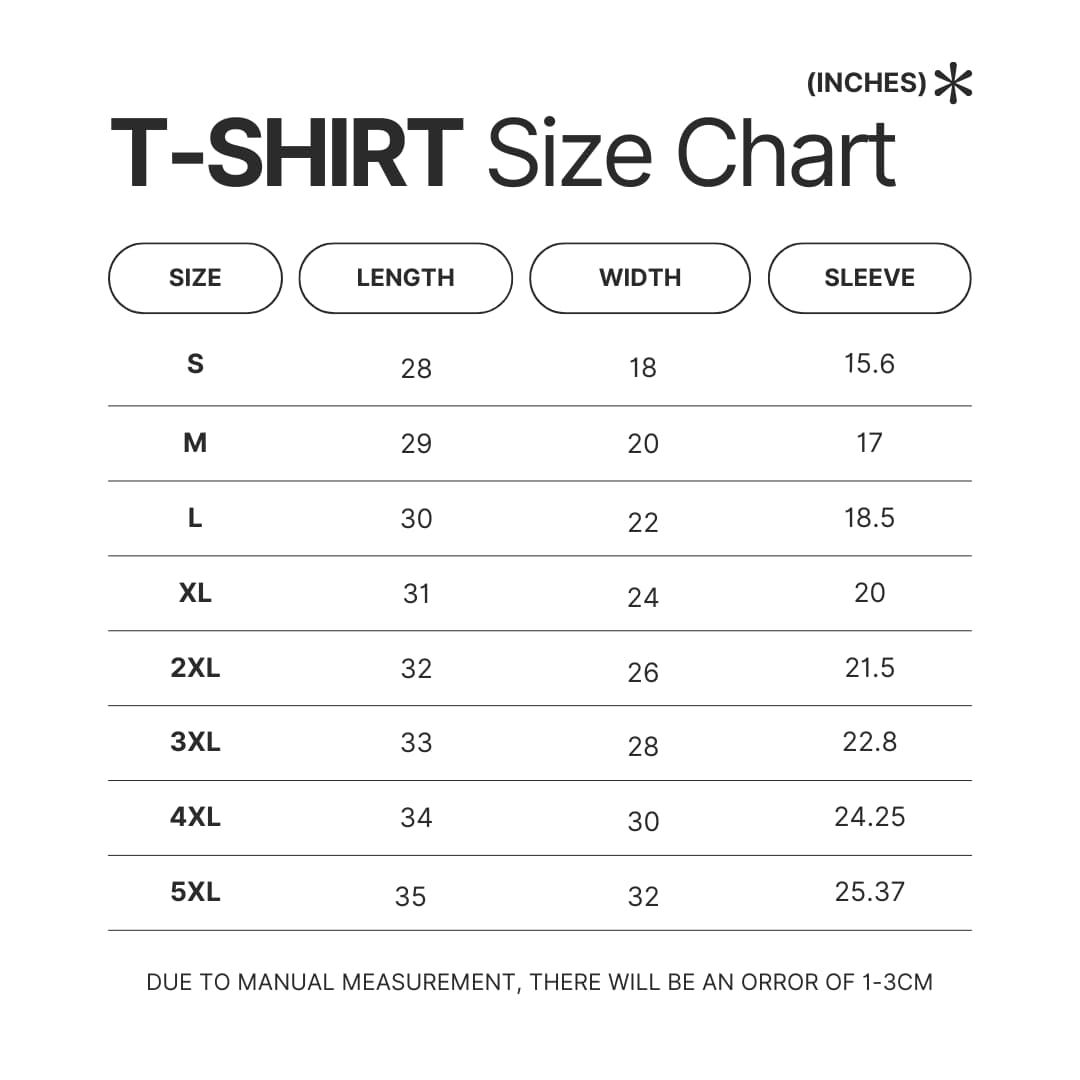 T shirt Size Chart - Parasyte Store